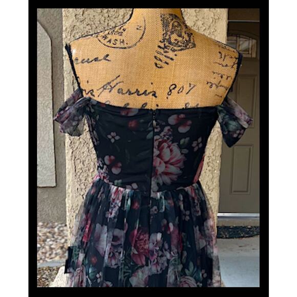 Lulus Ideal Beauty Black Floral Mesh off-the-Shoulder Maxi Dress Size XL - Picture 4 of 8